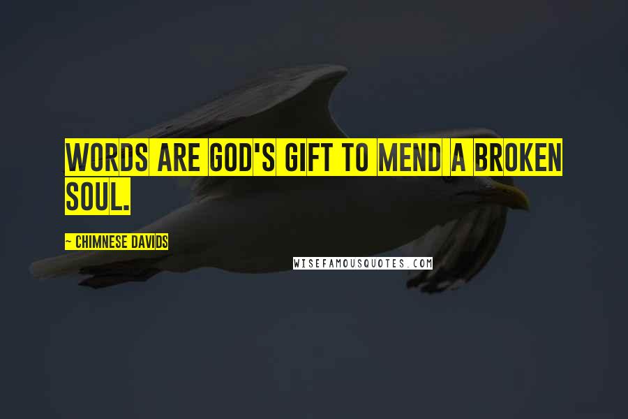 Chimnese Davids Quotes: Words are God's gift to mend a broken soul.