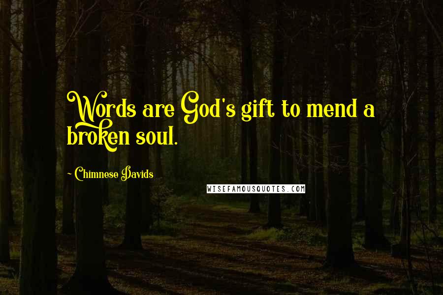 Chimnese Davids Quotes: Words are God's gift to mend a broken soul.