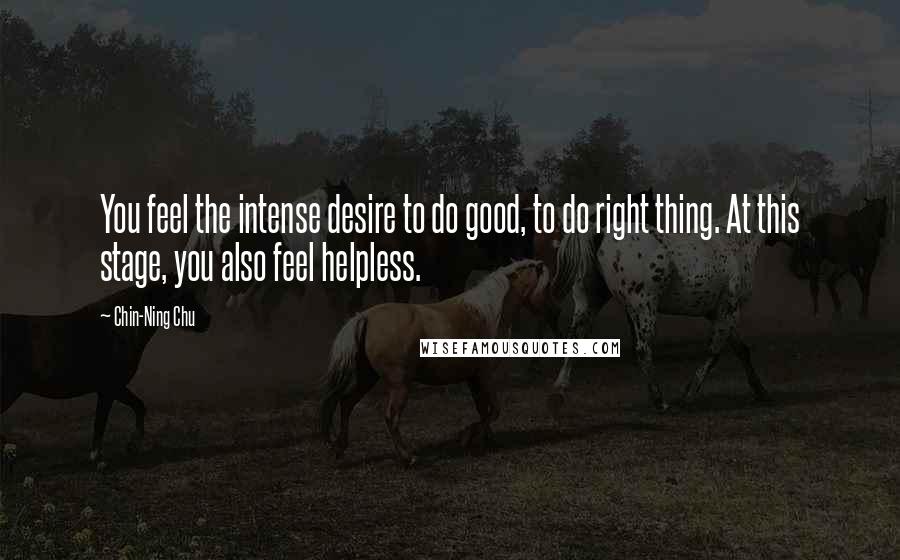 Chin-Ning Chu Quotes: You feel the intense desire to do good, to do right thing. At this stage, you also feel helpless.
