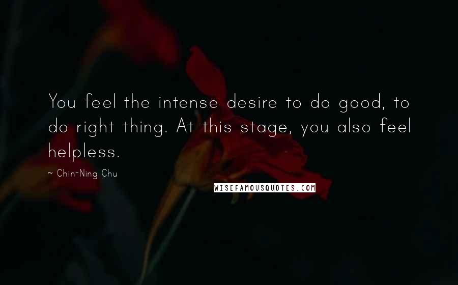 Chin-Ning Chu Quotes: You feel the intense desire to do good, to do right thing. At this stage, you also feel helpless.