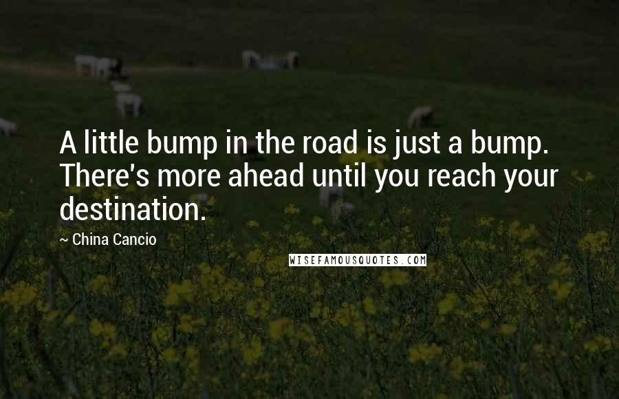 China Cancio Quotes: A little bump in the road is just a bump. There's more ahead until you reach your destination.