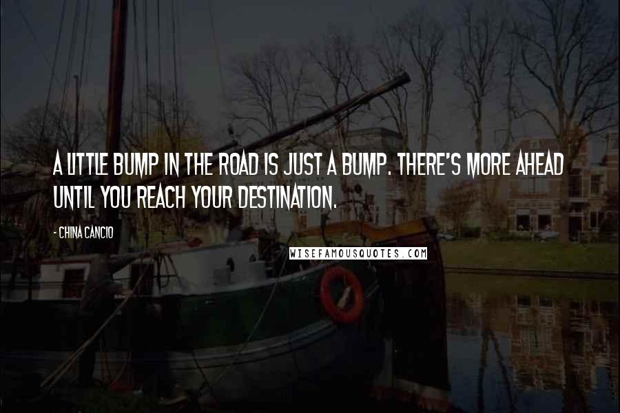 China Cancio Quotes: A little bump in the road is just a bump. There's more ahead until you reach your destination.