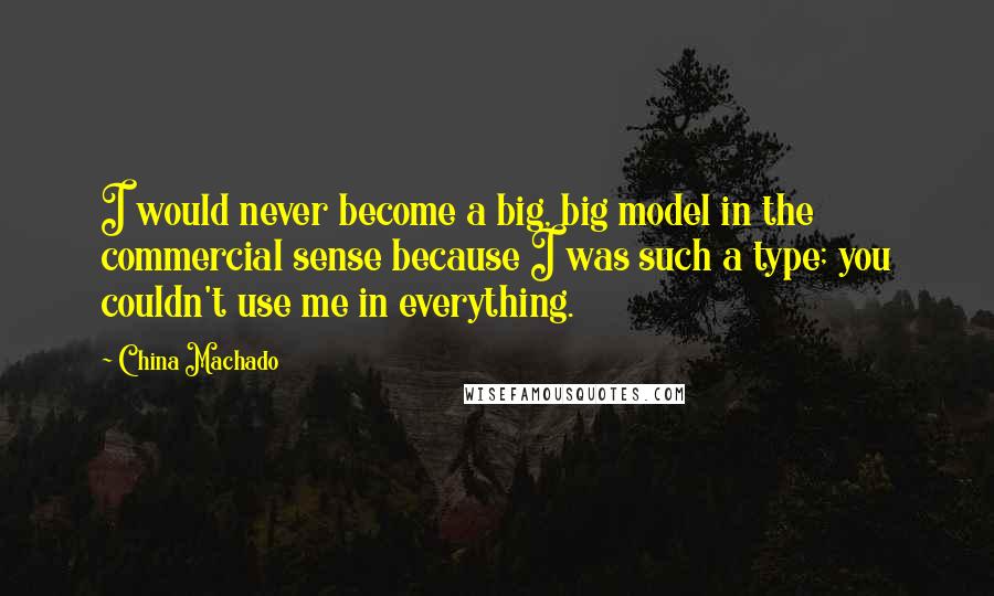 China Machado Quotes: I would never become a big, big model in the commercial sense because I was such a type; you couldn't use me in everything.