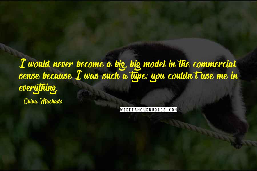 China Machado Quotes: I would never become a big, big model in the commercial sense because I was such a type; you couldn't use me in everything.