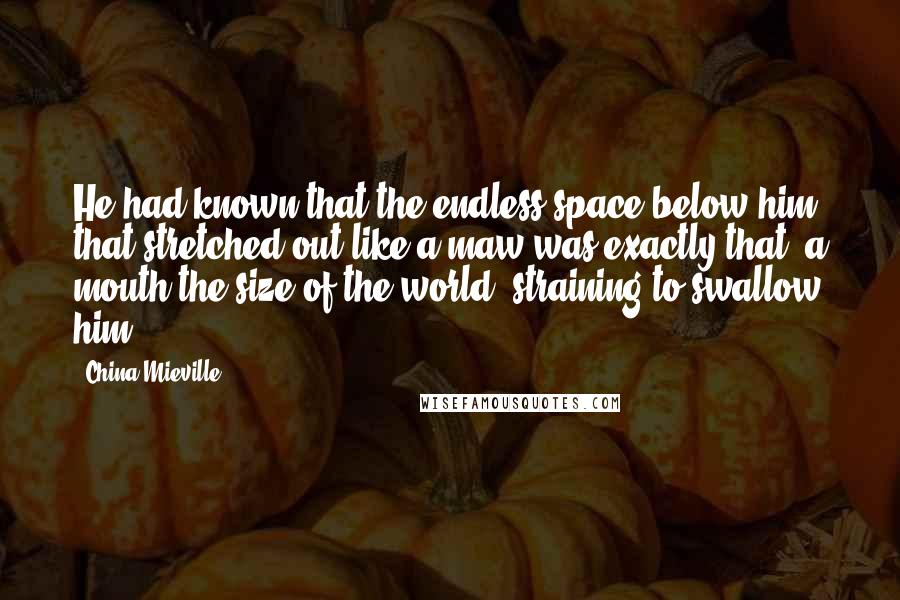 China Mieville Quotes: He had known that the endless space below him that stretched out like a maw was exactly that: a mouth the size of the world, straining to swallow him.