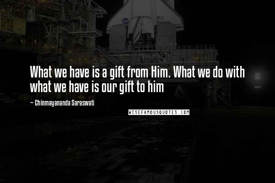 Chinmayananda Saraswati Quotes: What we have is a gift from Him. What we do with what we have is our gift to him