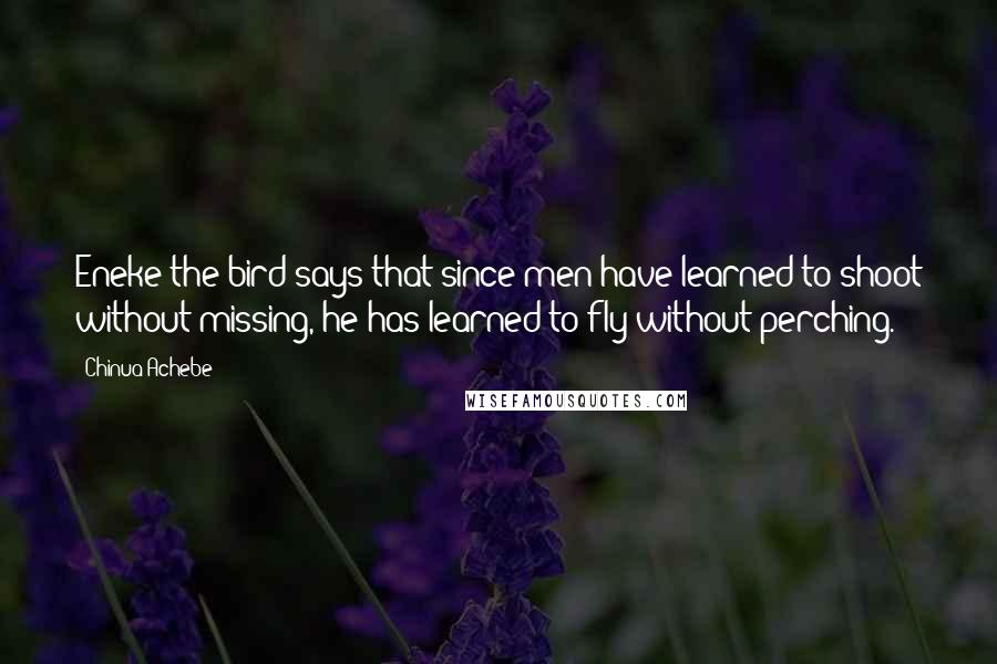 Chinua Achebe Quotes: Eneke the bird says that since men have learned to shoot without missing, he has learned to fly without perching.