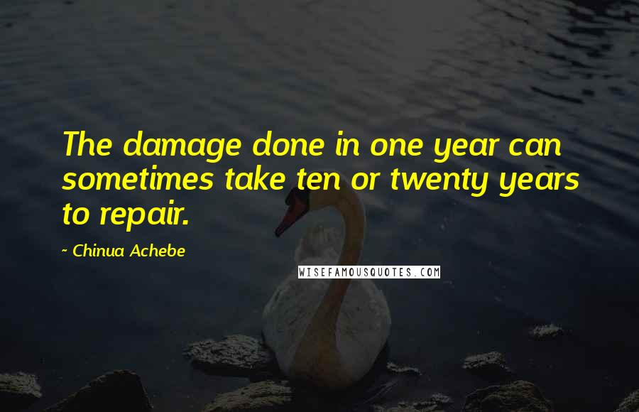 Chinua Achebe Quotes: The damage done in one year can sometimes take ten or twenty years to repair.