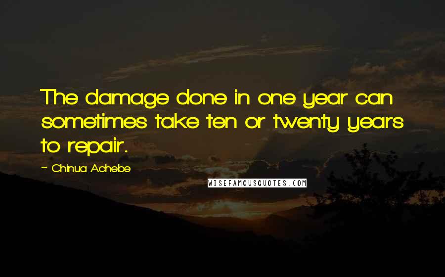 Chinua Achebe Quotes: The damage done in one year can sometimes take ten or twenty years to repair.