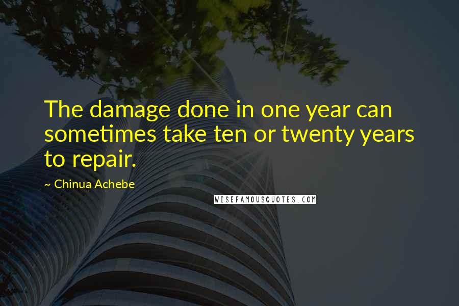 Chinua Achebe Quotes: The damage done in one year can sometimes take ten or twenty years to repair.