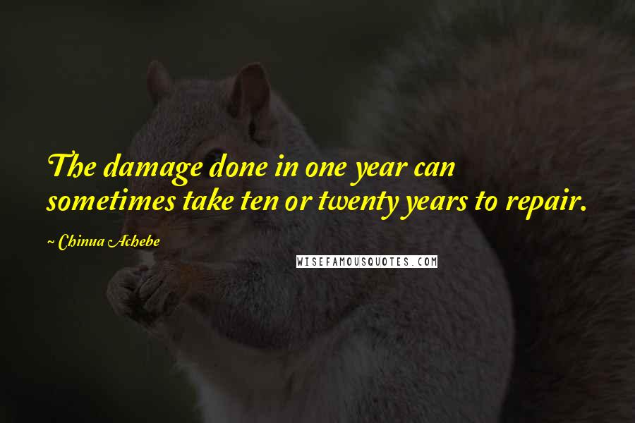 Chinua Achebe Quotes: The damage done in one year can sometimes take ten or twenty years to repair.