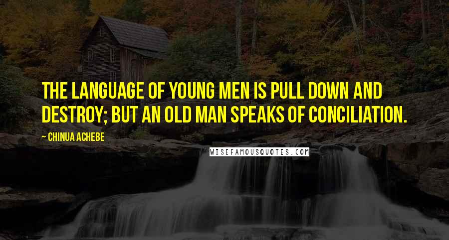 Chinua Achebe Quotes: The language of young men is pull down and destroy; but an old man speaks of conciliation.