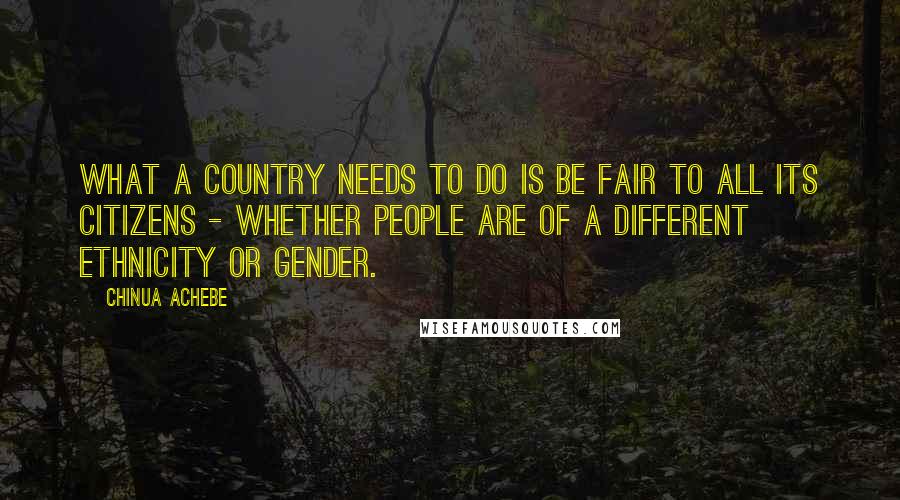 Chinua Achebe Quotes: What a country needs to do is be fair to all its citizens - whether people are of a different ethnicity or gender.