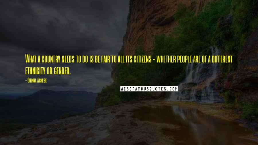 Chinua Achebe Quotes: What a country needs to do is be fair to all its citizens - whether people are of a different ethnicity or gender.