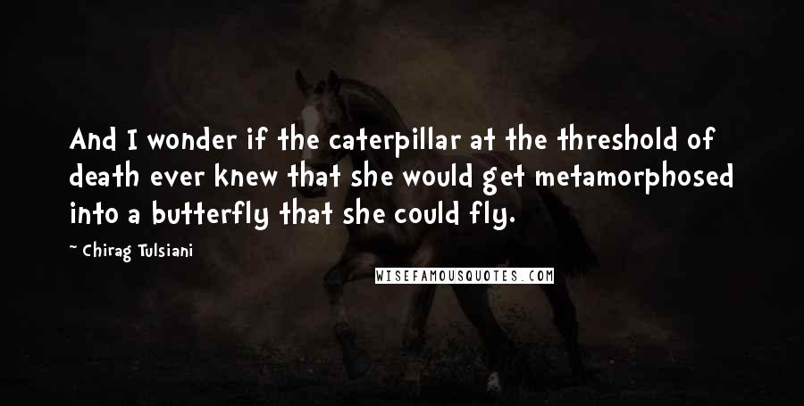 Chirag Tulsiani Quotes: And I wonder if the caterpillar at the threshold of death ever knew that she would get metamorphosed into a butterfly that she could fly.