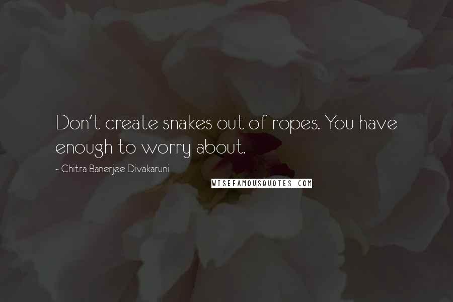 Chitra Banerjee Divakaruni Quotes: Don't create snakes out of ropes. You have enough to worry about.