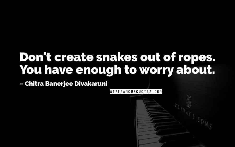 Chitra Banerjee Divakaruni Quotes: Don't create snakes out of ropes. You have enough to worry about.