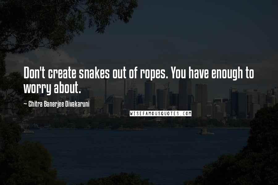 Chitra Banerjee Divakaruni Quotes: Don't create snakes out of ropes. You have enough to worry about.