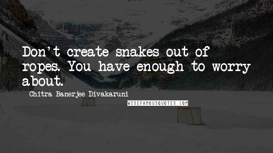 Chitra Banerjee Divakaruni Quotes: Don't create snakes out of ropes. You have enough to worry about.