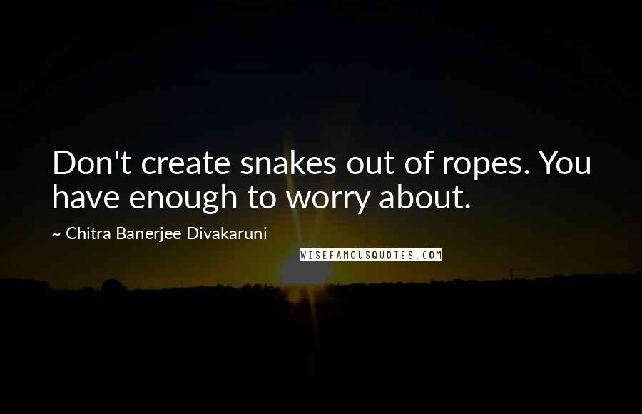 Chitra Banerjee Divakaruni Quotes: Don't create snakes out of ropes. You have enough to worry about.
