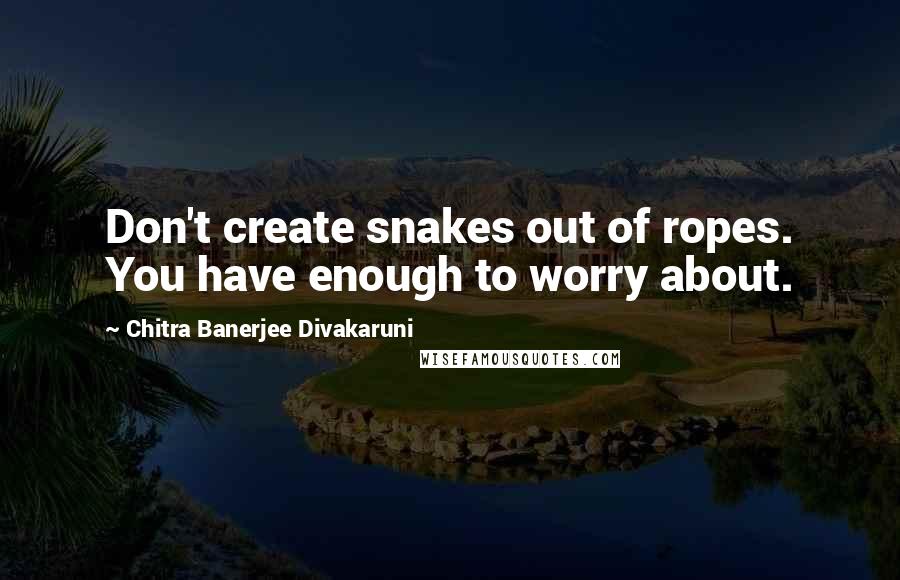 Chitra Banerjee Divakaruni Quotes: Don't create snakes out of ropes. You have enough to worry about.