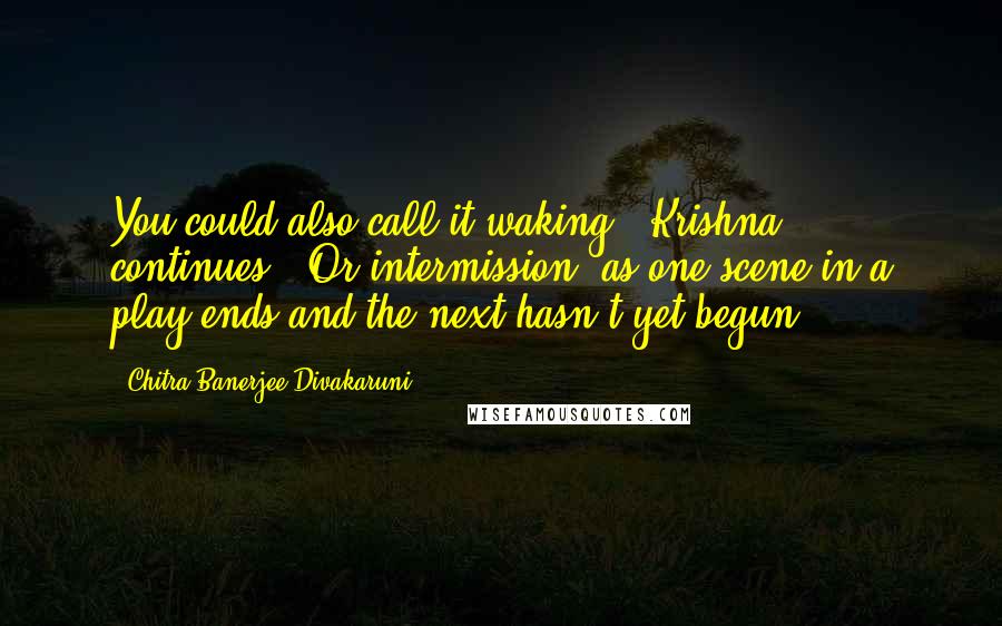 Chitra Banerjee Divakaruni Quotes: You could also call it waking,' Krishna continues. 'Or intermission, as one scene in a play ends and the next hasn't yet begun.