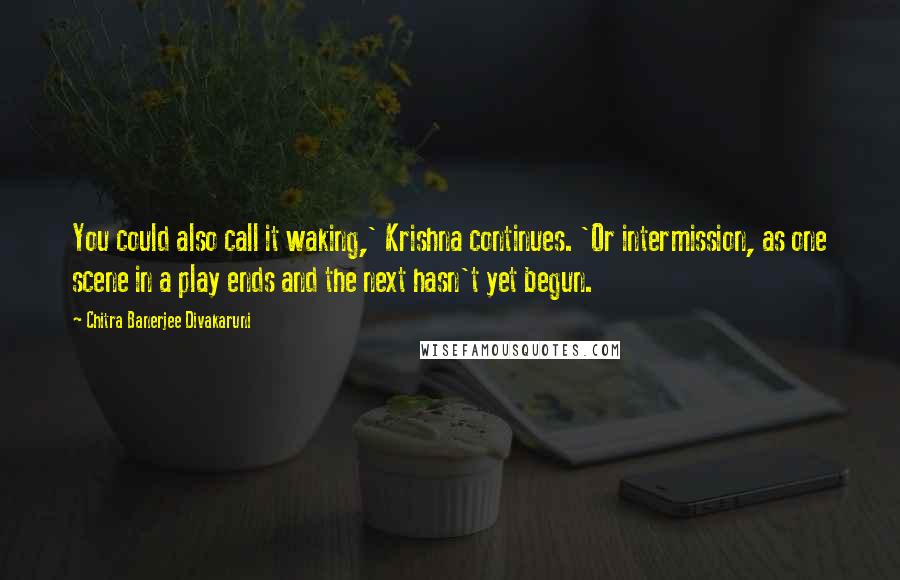 Chitra Banerjee Divakaruni Quotes: You could also call it waking,' Krishna continues. 'Or intermission, as one scene in a play ends and the next hasn't yet begun.