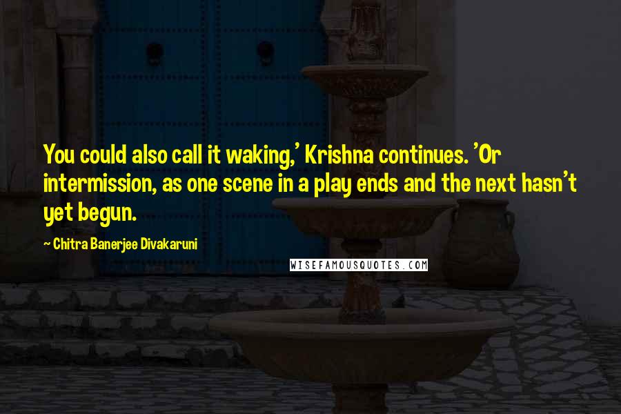 Chitra Banerjee Divakaruni Quotes: You could also call it waking,' Krishna continues. 'Or intermission, as one scene in a play ends and the next hasn't yet begun.