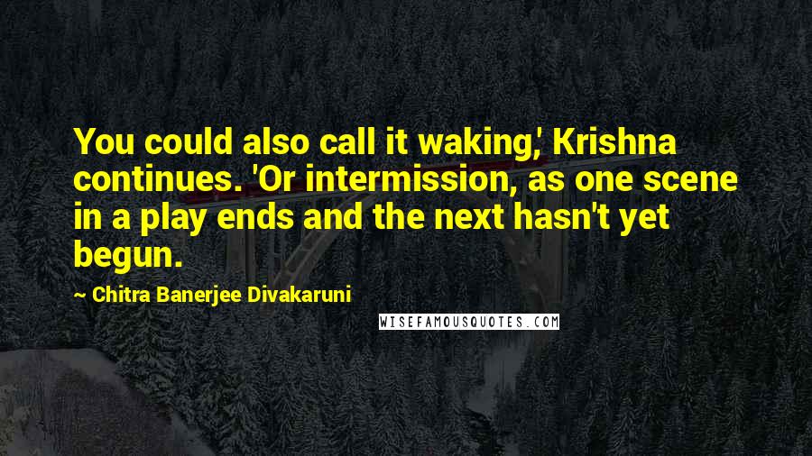 Chitra Banerjee Divakaruni Quotes: You could also call it waking,' Krishna continues. 'Or intermission, as one scene in a play ends and the next hasn't yet begun.