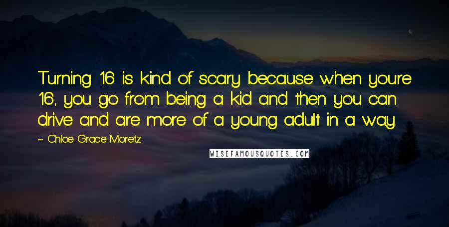 Chloe Grace Moretz Quotes: Turning 16 is kind of scary because when you're 16, you go from being a kid and then you can drive and are more of a young adult in a way.