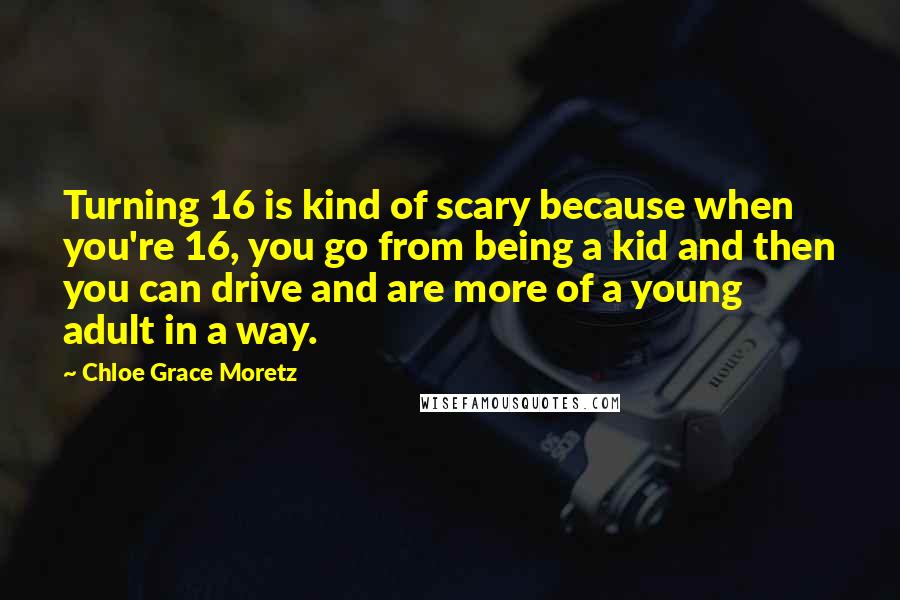 Chloe Grace Moretz Quotes: Turning 16 is kind of scary because when you're 16, you go from being a kid and then you can drive and are more of a young adult in a way.