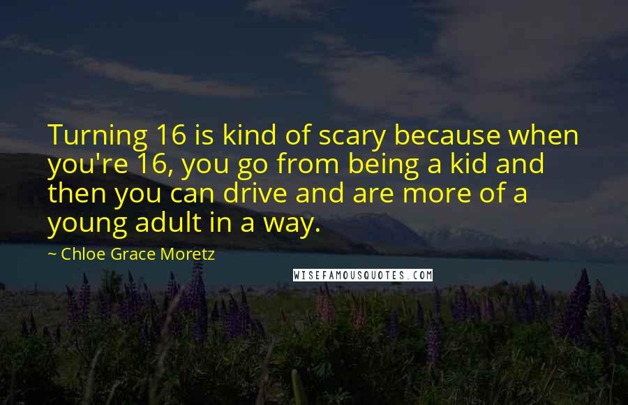 Chloe Grace Moretz Quotes: Turning 16 is kind of scary because when you're 16, you go from being a kid and then you can drive and are more of a young adult in a way.
