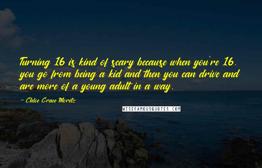 Chloe Grace Moretz Quotes: Turning 16 is kind of scary because when you're 16, you go from being a kid and then you can drive and are more of a young adult in a way.