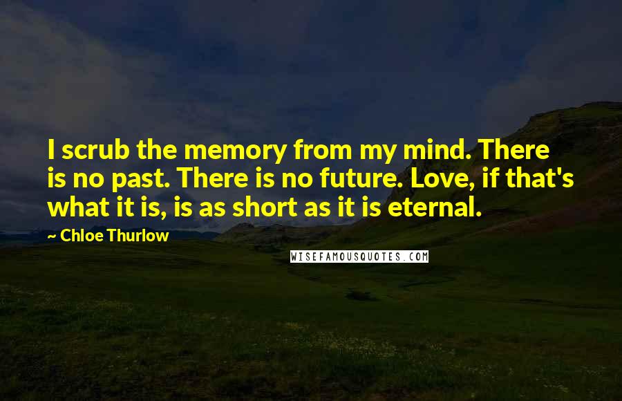 Chloe Thurlow Quotes: I scrub the memory from my mind. There is no past. There is no future. Love, if that's what it is, is as short as it is eternal.