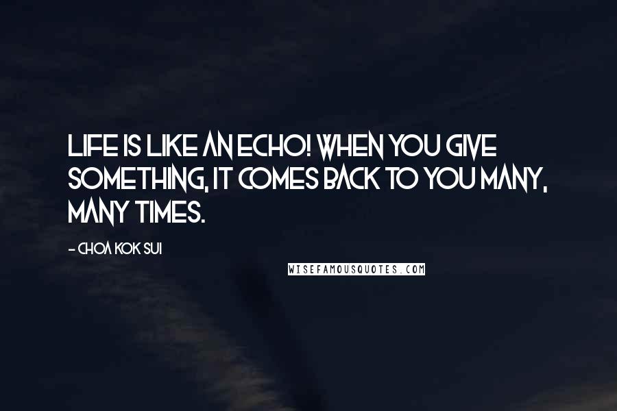 Choa Kok Sui Quotes: Life is like an echo! when you give something, it comes back to you many, many times.