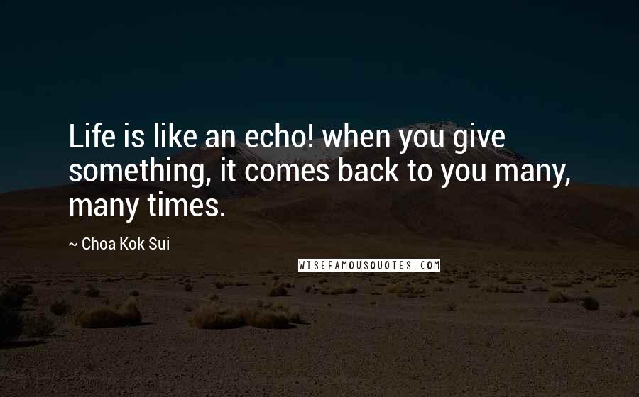 Choa Kok Sui Quotes: Life is like an echo! when you give something, it comes back to you many, many times.