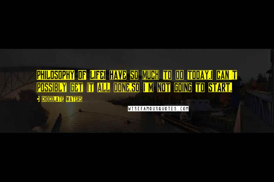 Chocolate Waters Quotes: PHILOSOPHY OF LIFEI have so much to do today.I can't possibly get it all done,so I'm not going to start.