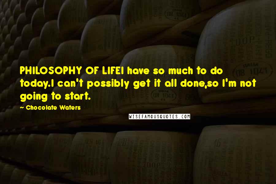 Chocolate Waters Quotes: PHILOSOPHY OF LIFEI have so much to do today.I can't possibly get it all done,so I'm not going to start.