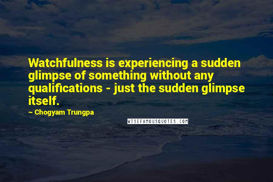 Chogyam Trungpa Quotes: Watchfulness is experiencing a sudden glimpse of something without any qualifications - just the sudden glimpse itself.