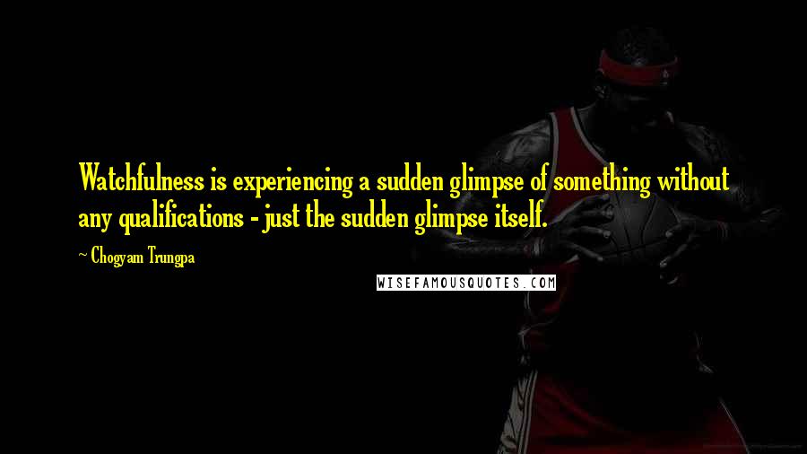 Chogyam Trungpa Quotes: Watchfulness is experiencing a sudden glimpse of something without any qualifications - just the sudden glimpse itself.