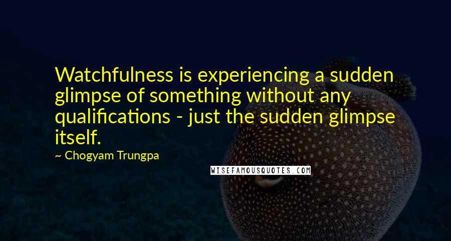 Chogyam Trungpa Quotes: Watchfulness is experiencing a sudden glimpse of something without any qualifications - just the sudden glimpse itself.