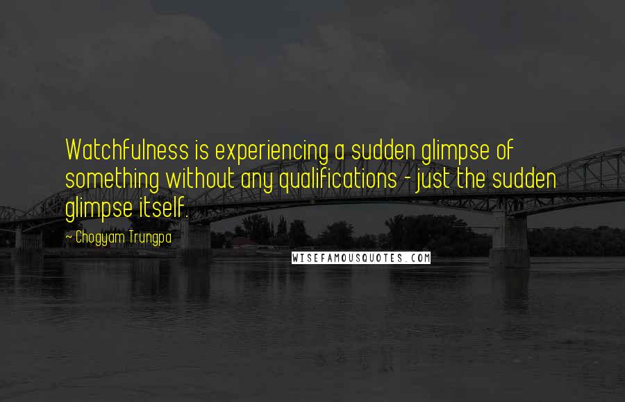 Chogyam Trungpa Quotes: Watchfulness is experiencing a sudden glimpse of something without any qualifications - just the sudden glimpse itself.