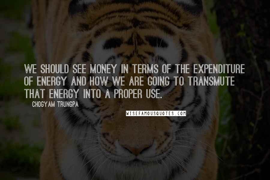 Chogyam Trungpa Quotes: We should see money in terms of the expenditure of energy and how we are going to transmute that energy into a proper use.