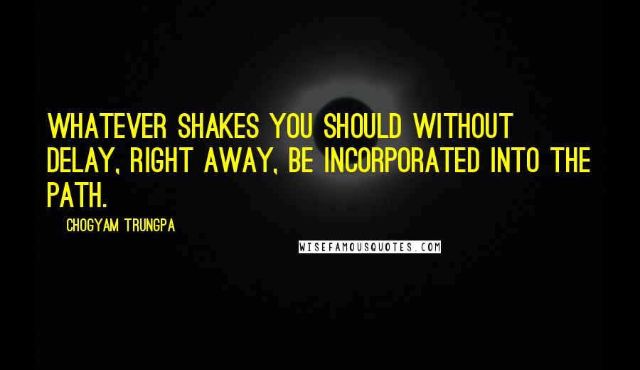 Chogyam Trungpa Quotes: Whatever shakes you should without delay, right away, be incorporated into the path.