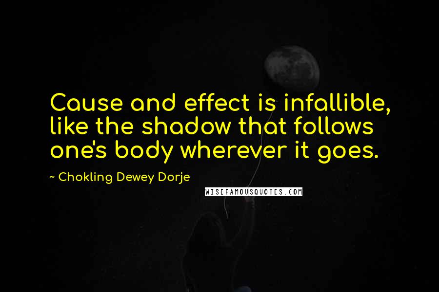 Chokling Dewey Dorje Quotes: Cause and effect is infallible, like the shadow that follows one's body wherever it goes.