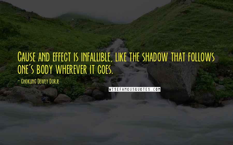 Chokling Dewey Dorje Quotes: Cause and effect is infallible, like the shadow that follows one's body wherever it goes.