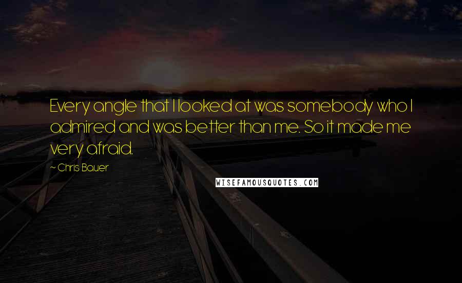 Chris Bauer Quotes: Every angle that I looked at was somebody who I admired and was better than me. So it made me very afraid.