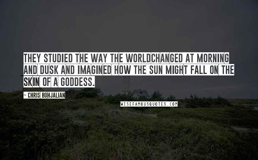 Chris Bohjalian Quotes: They studied the way the worldchanged at morning and dusk and imagined how the sun might fall on the skin of a goddess.