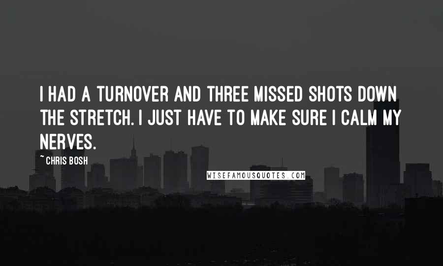 Chris Bosh Quotes: I had a turnover and three missed shots down the stretch. I just have to make sure I calm my nerves.