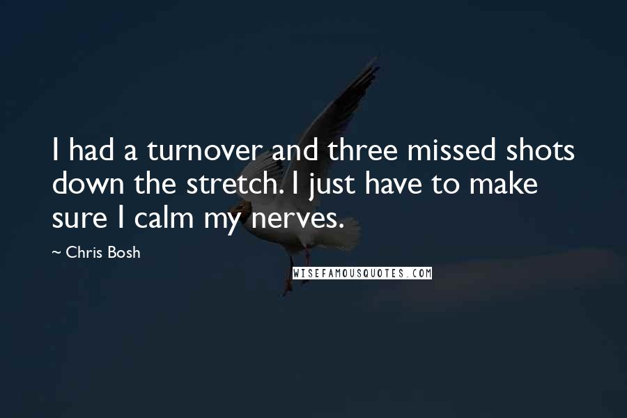 Chris Bosh Quotes: I had a turnover and three missed shots down the stretch. I just have to make sure I calm my nerves.